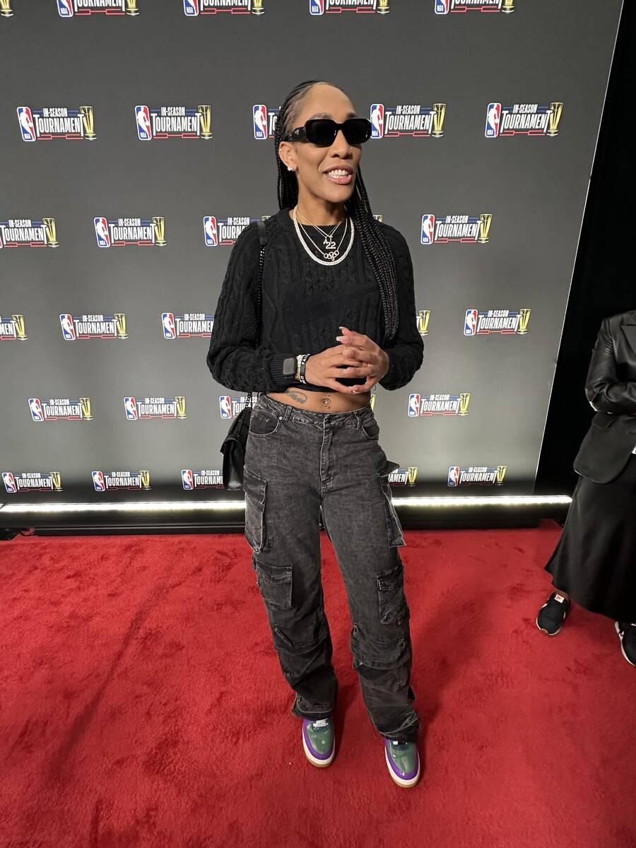 Aces star A'Ja Wilson is shown on the red carpet of the NBA In-Season In-Season Tournament cham ...