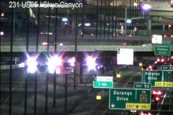 Police activity is seen this traffic camera image of U.S. 95 at Skye Canyon Park Drive. A fatal ...