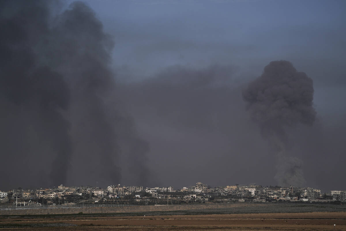 Smoke rises following an Israeli bombardment in the Gaza Strip, as seen from southern Israel, o ...