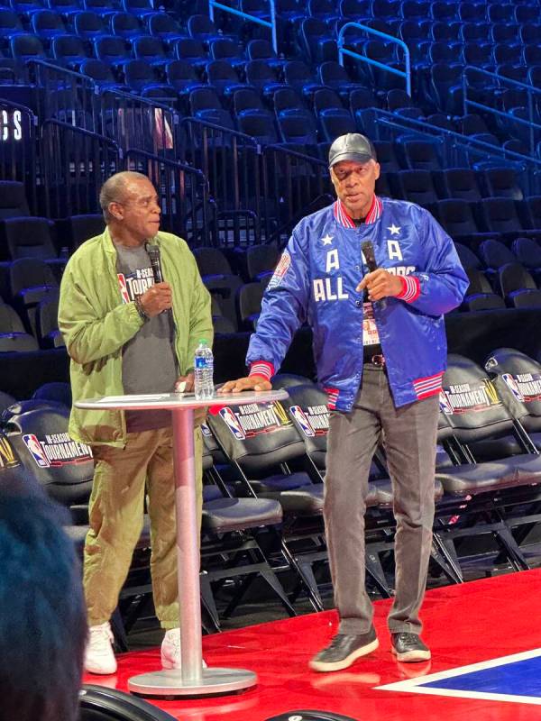 Julius "Dr. J" Erving is shown with longtime broadcaster and ex-NFL star Ahmad Rashad at a VIP ...