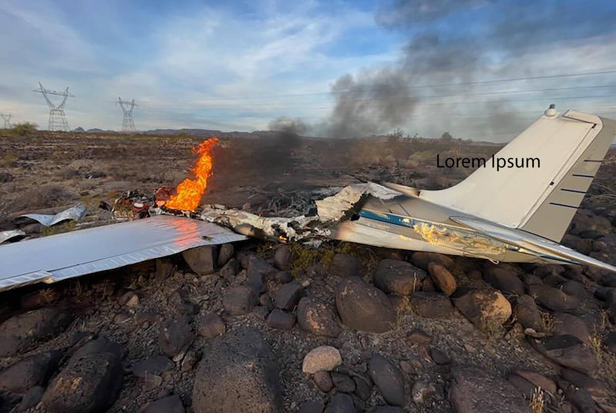 Flames on a small plane after a fatal crash near Topock, Arizona, on Sunday, Dec. 10, 2023. (Mo ...