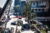 Trees are seen outside the Fountains of Bellagio on the Strip in Las Vegas, Tuesday, Dec. 12, 2 ...