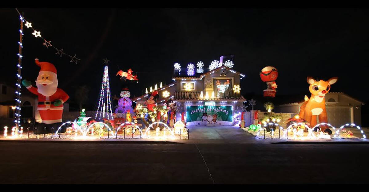 CrazyBunch Christmas lights, complete with snow, at 440 Kelsford Drive in Las Vegas. (Facebook)