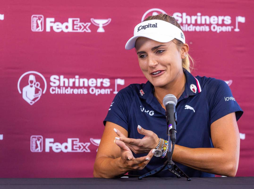 Lexi Thompson takes media questions as she will be the seventh woman to play in a PGA Tour even ...