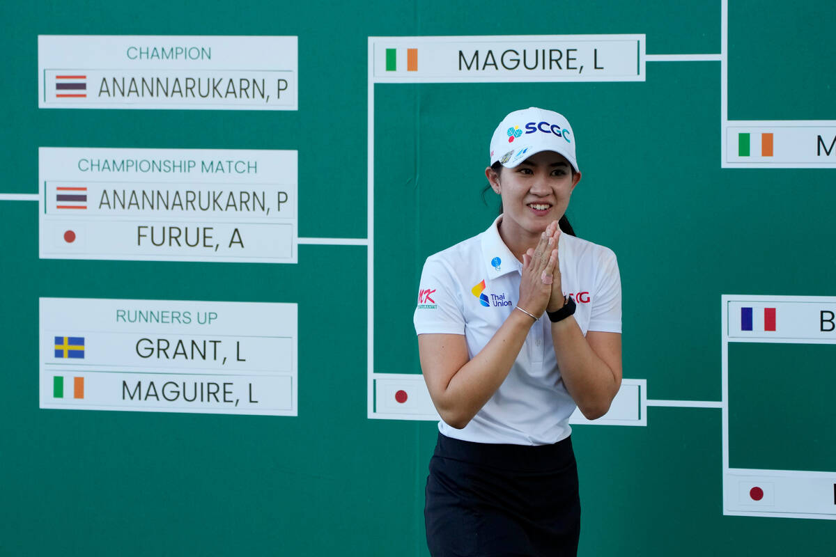 Pajaree Anannarukarn reacts after winning the LPGA Bank of Hope Match Play golf tournament Sund ...