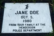A grave marked "Jane Doe" at the Palm Cemetery at 800 Boulder Highway, in Henderson, Nev., Wedn ...