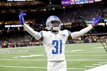 Detroit Lions safety Kerby Joseph (31) gestures before an NFL football game against the New Orl ...