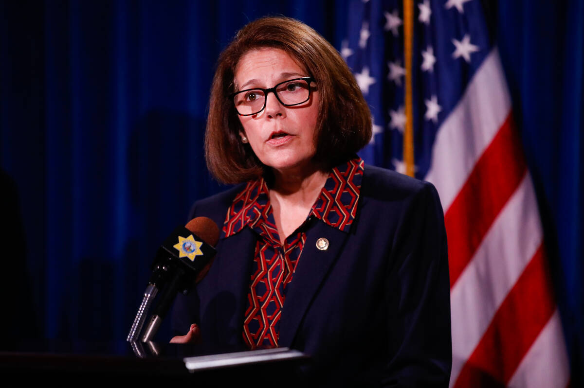 U.S. Sen. Catherine Cortez Masto, D-Nev., speaks during a briefing at the Metropolitan Police D ...