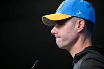Los Angeles Chargers head coach Brandon Staley speaks during a news conference after an NFL foo ...