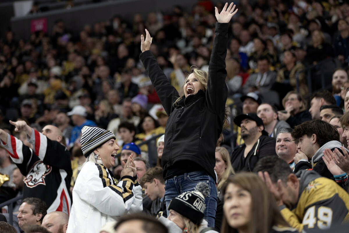Sabres fans cheer after their team scored during the third period of an NHL hockey game against ...