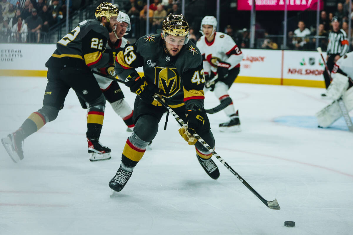 Golden Knights center Paul Cotter (43) skates after the puck during a game against the Ottawa S ...