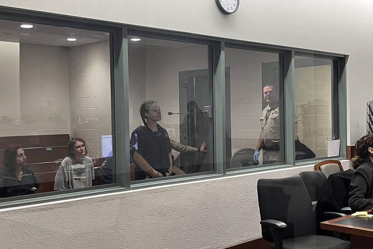 Sakari Harnden appears in Las Vegas Justice Court for an initial appearance on Monday, Dec. 18, ...