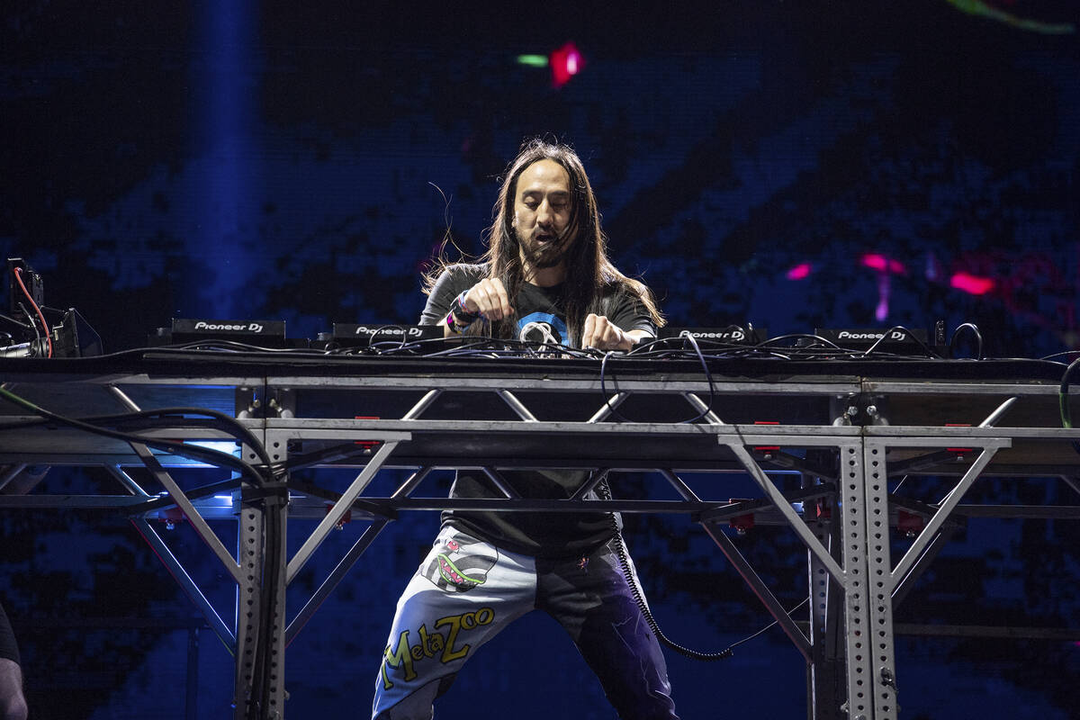 Steve Aoki performs on day one of the Lollapalooza Music Festival on Thursday, July 29, 2021, a ...
