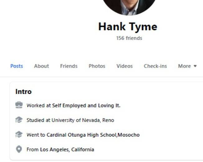Fake "Hank Tyme" profile on Facebook. (Facebook)