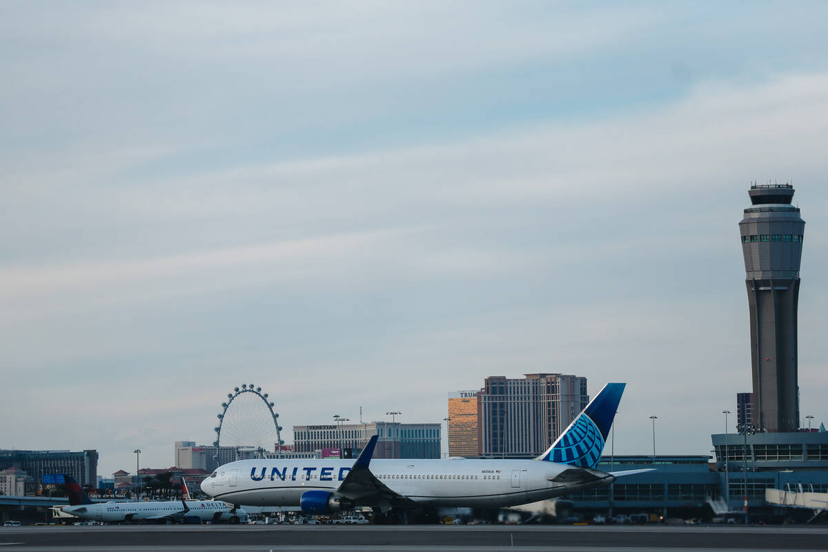 An airplane takes off from Harry Reid International Airport on Wednesday, Dec. 20, 2023, in Las ...