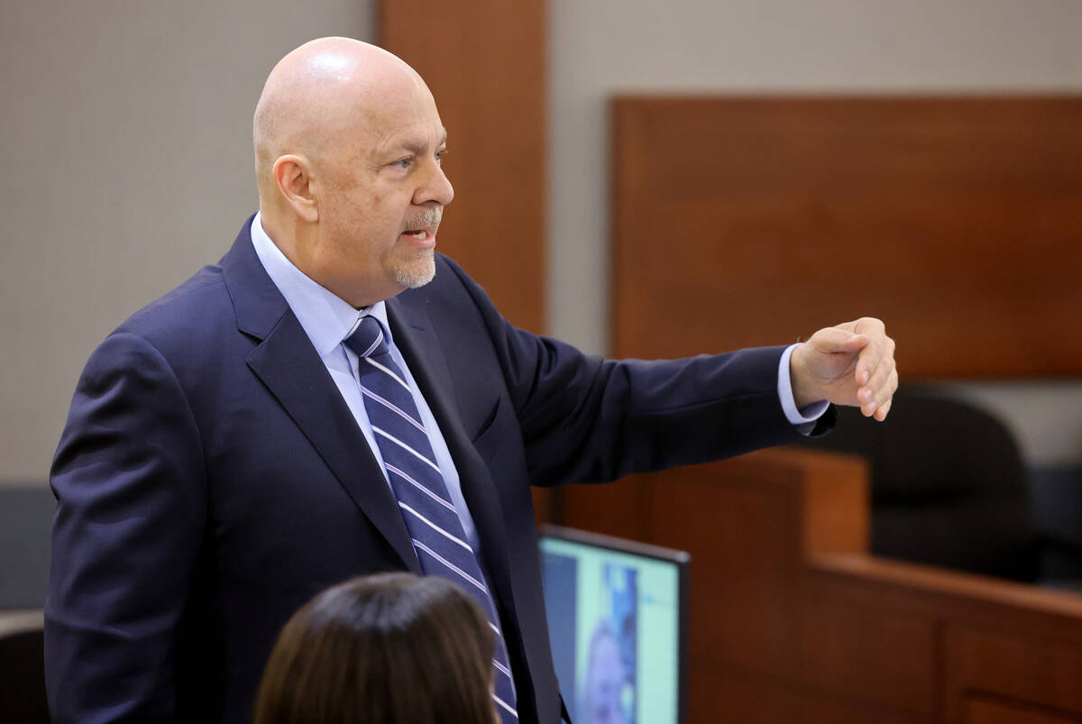 Attorney Tony Sgro, who represents the Las Vegas Police Protective Association, argues in court ...