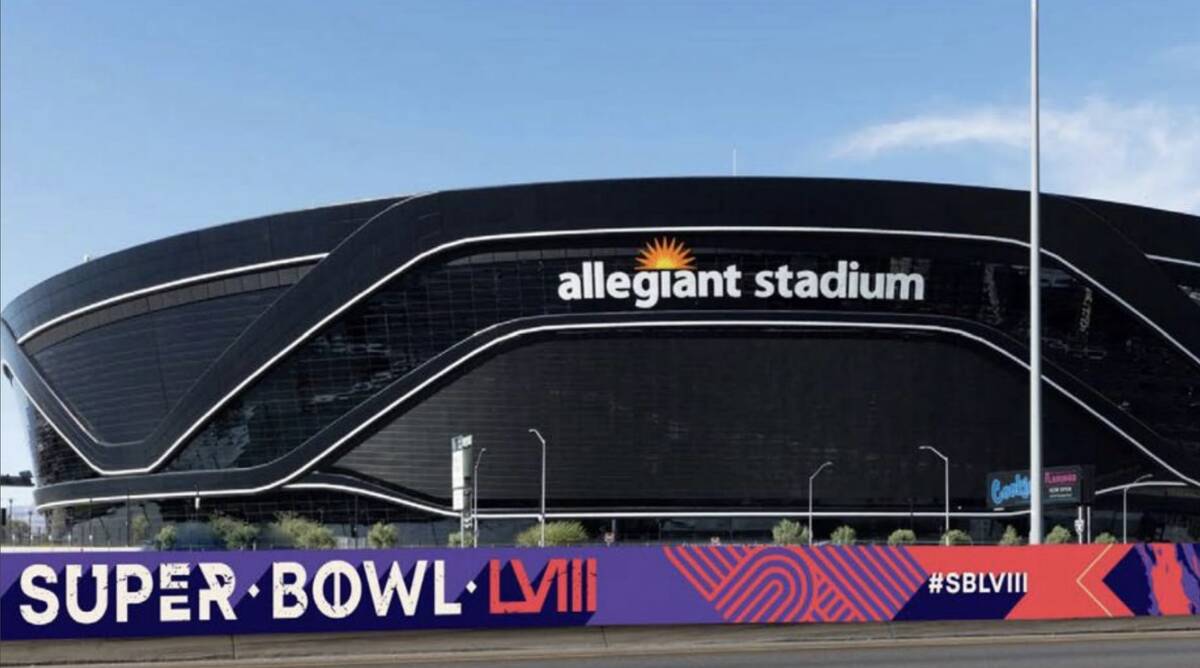 A rendering of Super Bowl signage outside Allegiant Stadium in Las Vegas. (NFL)
