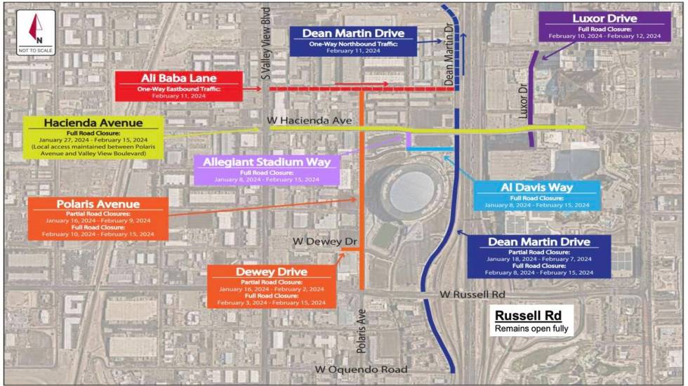 A rendering of potential road closures during Super Bowl week in Las Vegas. (NFL)