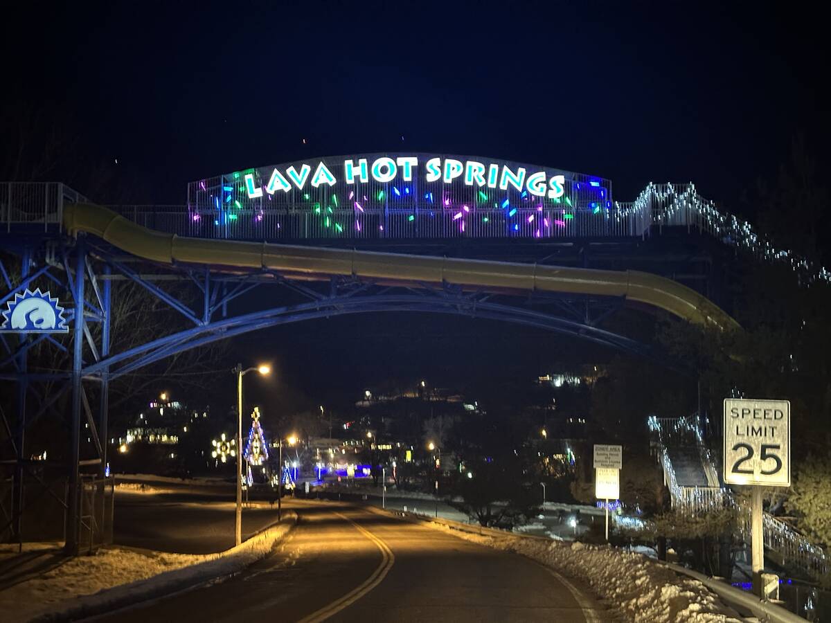 The majestic, illuminated greeting sign is shown in Lava Hot Springs, Idaho on Thursday, Dec. 2 ...