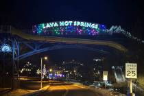 The majestic, illuminated greeting sign is shown in Lava Hot Springs, Idaho on Thursday, Dec. 2 ...