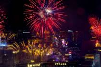 New Year’s Eve fireworks erupt above the Strip on Sunday, Jan. 1, 2023, in Las Vegas. (L.E. B ...