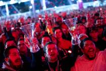 Fans sing along to J Balvin’s performance before the Formula One Las Vegas Grand Prix on Satu ...