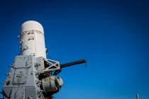 FILE - A 20mm Phalanx CIWS weapons defense cannon is mounted on the U.S. Navy destroyer USS Gra ...
