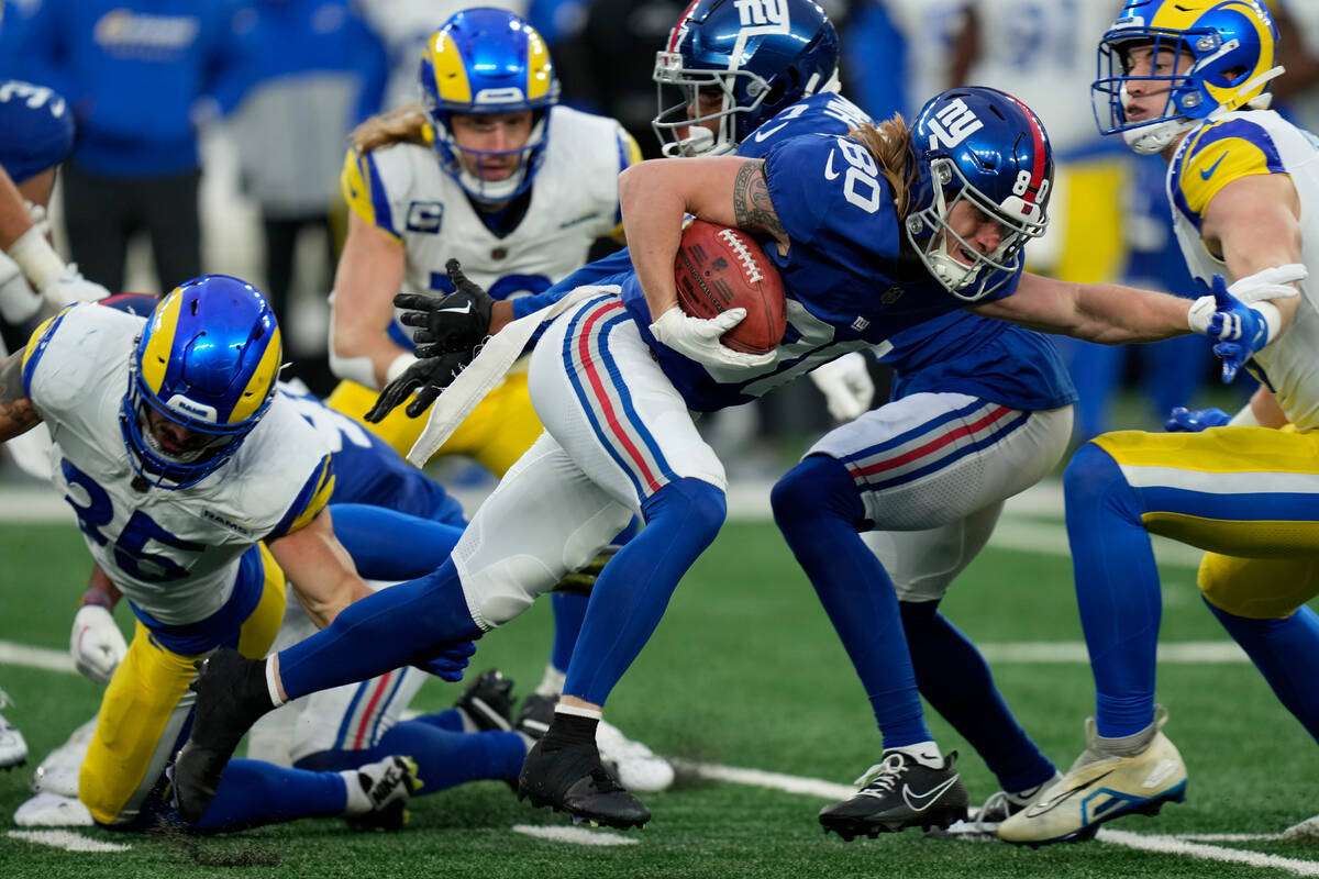 New York Giants wide receiver Gunner Olszewski (80) runs the ball for a touchdown on a punt ret ...