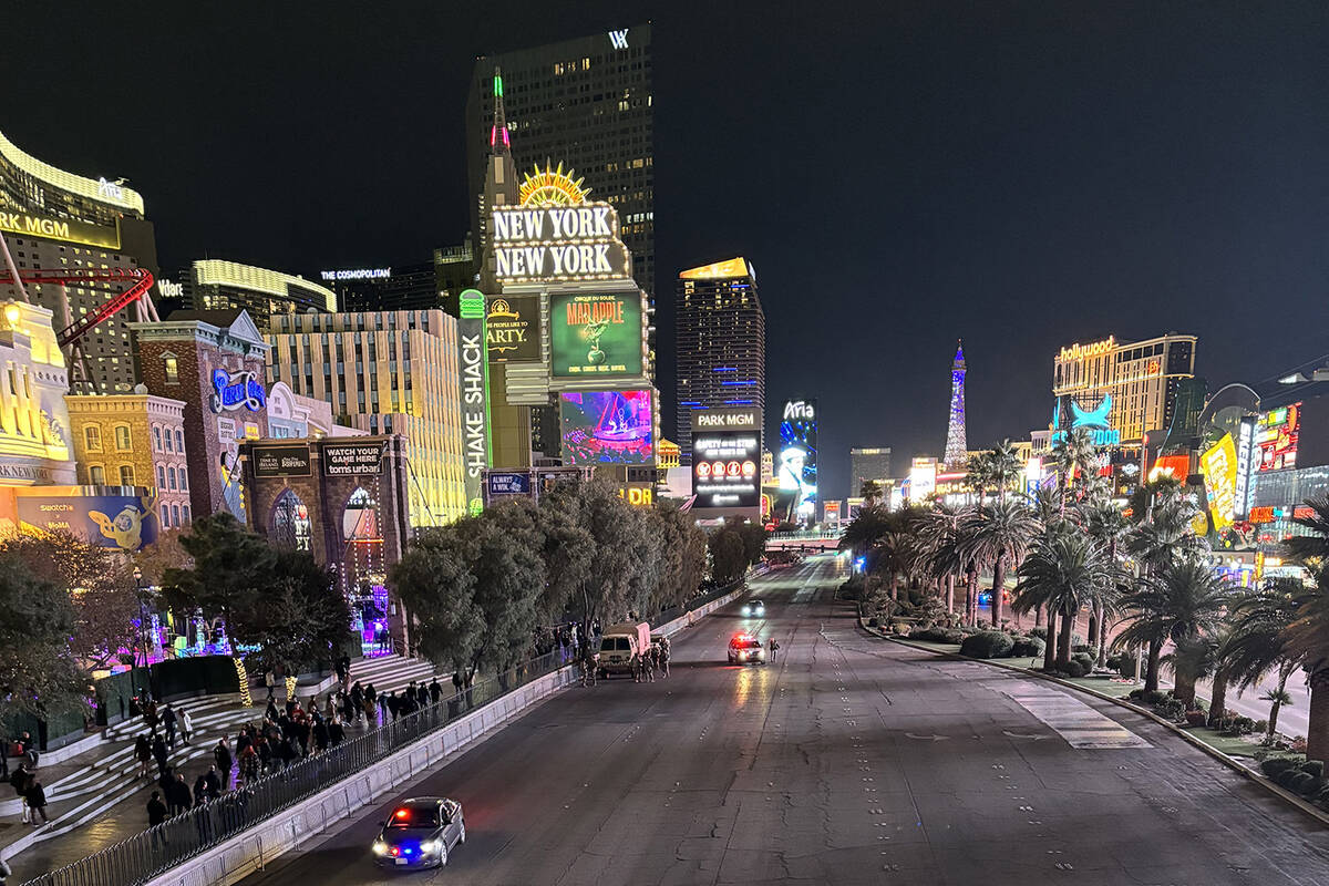 Road closures begin on the Las Vegas Strip for the New Year's Eve celebration on Sunday, Dec. 3 ...