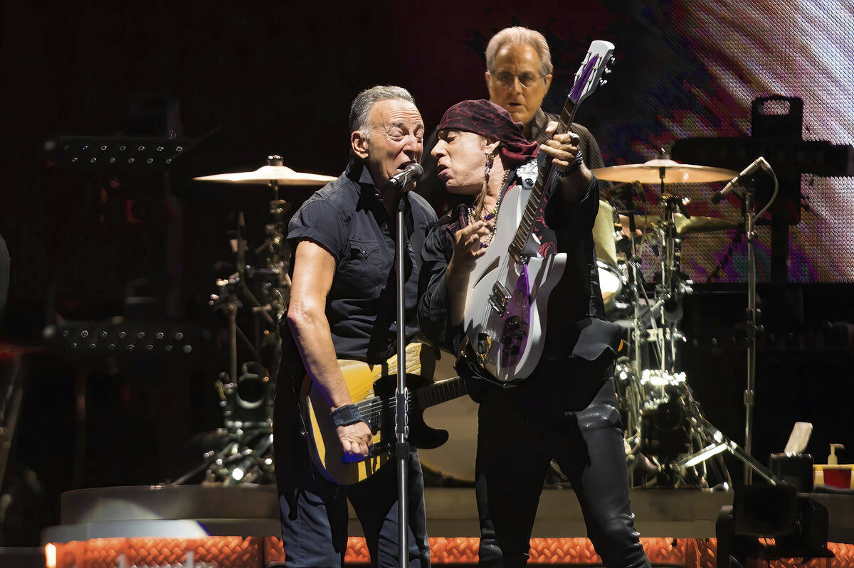 Bruce Springsteen, left, and Steven Van Zandt perform on tour at MetLife Stadium on Wednesday, ...