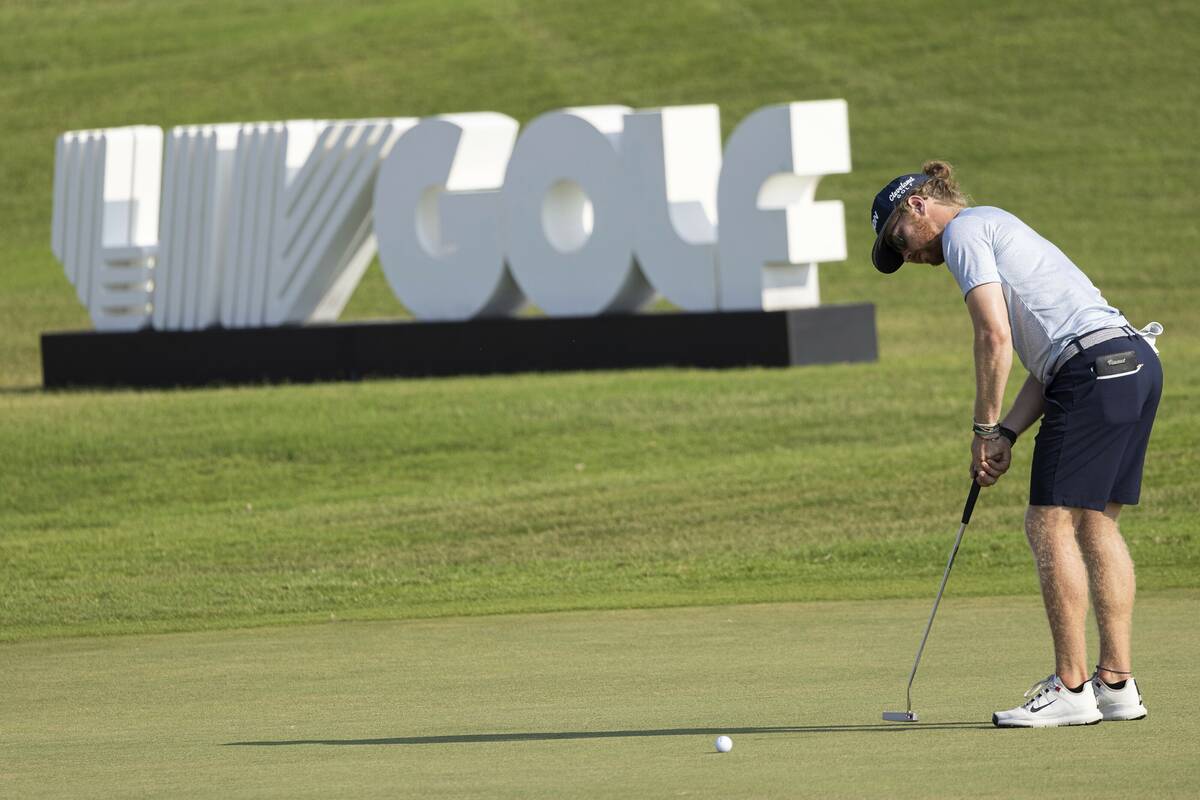 Kieran Vincent of Zimbabwe putts on the ninth green during the final round of the LIV Golf Prom ...