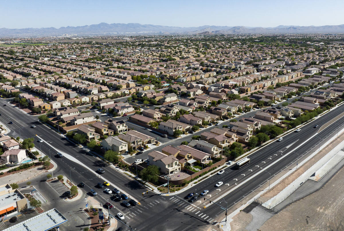 An aerial view of housing as seen from the corner of Fort Apache and Warm Springs Roads, on Mon ...