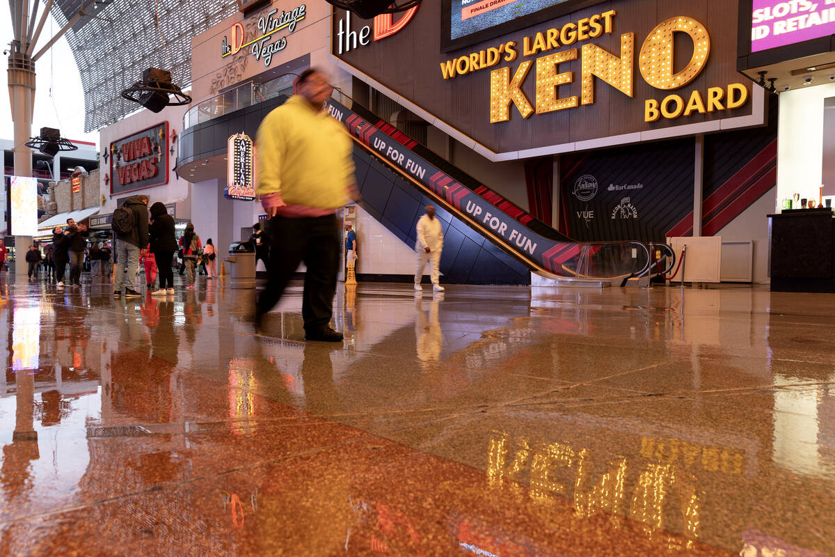 A sign notes the “Worlds Largest Keno Board” outside The D in Fremont Street Expe ...