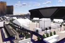 An artist rendering of what Hacienda Avenue will look like for Super Bowl LVIII. The road and b ...