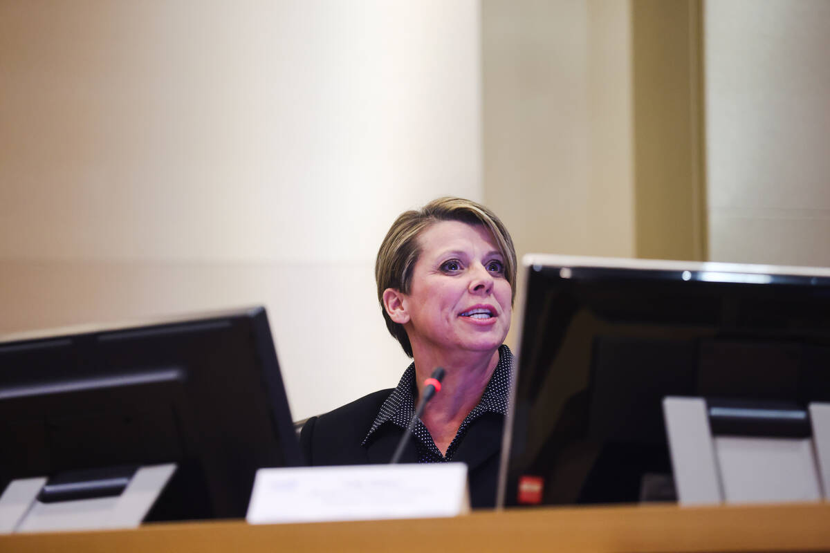 Lisa Satory, a former charter school principal, addresses the audience after being sworn in as ...