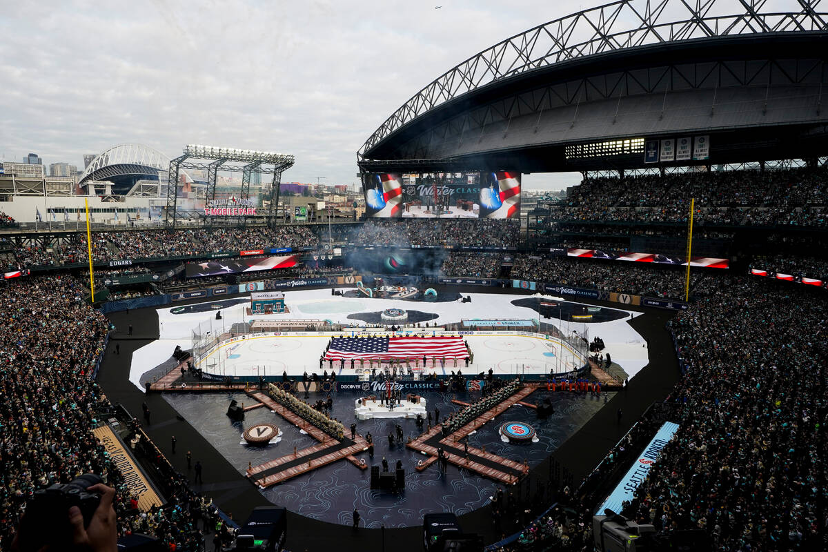 A general view of T-Mobile Park before the NHL Winter Classic hockey game between the Seattle K ...