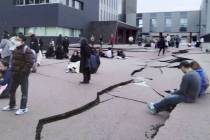 Cracks are seen on the ground in Wajima, Ishikawa prefecture, Japan Monday, Jan. 1, 2024, follo ...