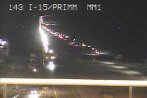 Heavy traffic in Interstate 15 at Primm, Calif., shortly before 7 p.m. Monday, Jan. 1, 2024. A ...