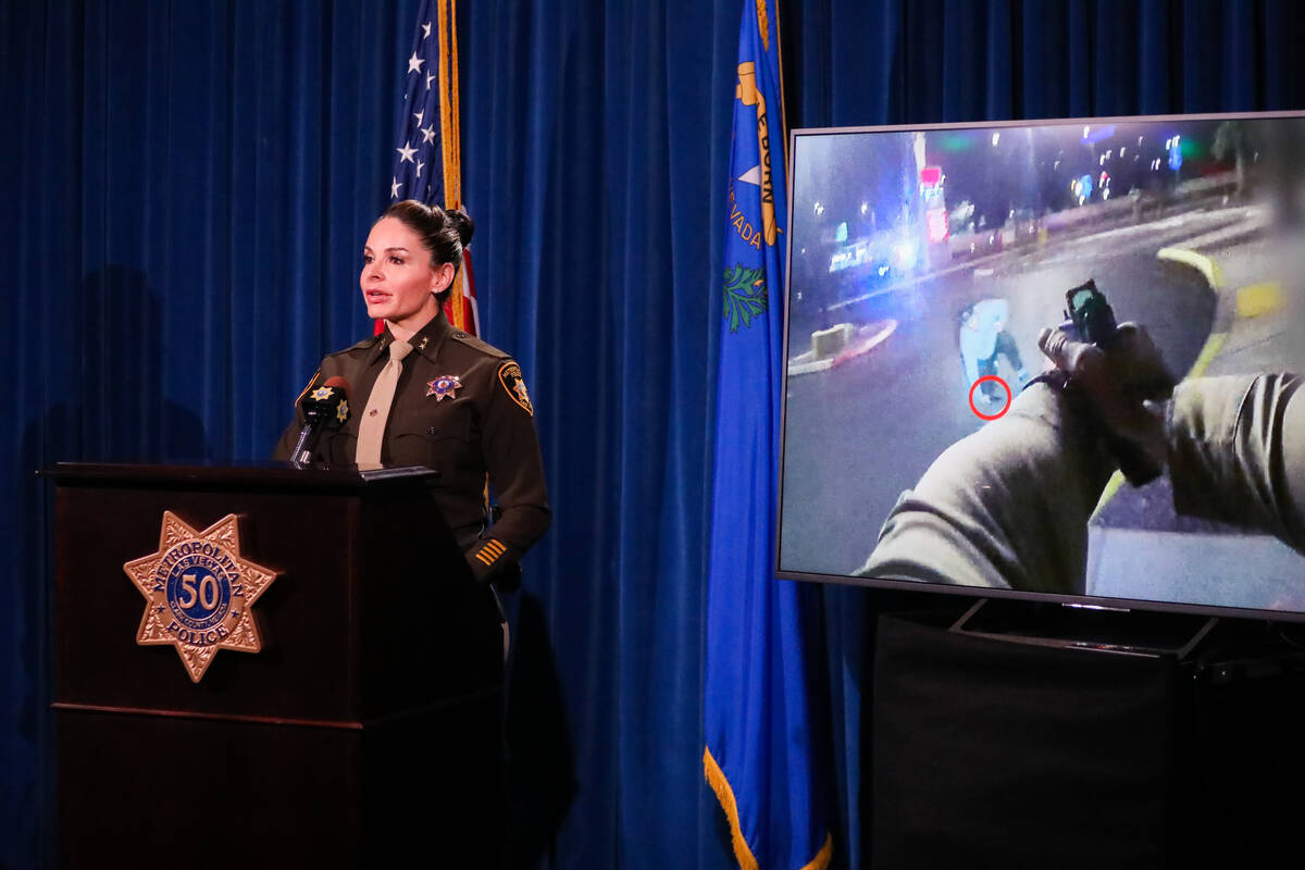 Assistant Sheriff Sasha Larkin discusses police body camera footage from an officer involved sh ...