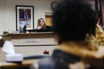 Clark County Family Court Judge Amy Mastin addresses the mother of one of the juveniles arreste ...