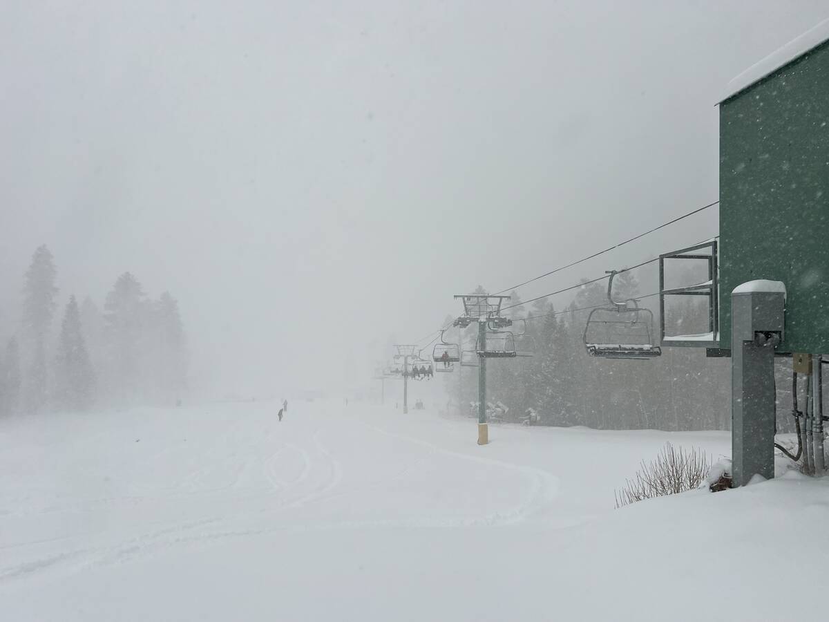 Skiers enjoyed the downfall of snow on Lee Canyon on Jan 3, 2024. More than 9 inches of snow we ...