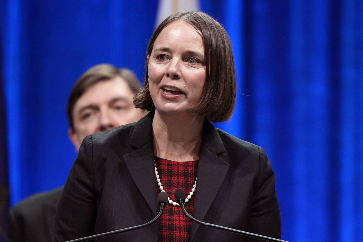 Secretary of State Shenna Bellows speaks at an event, Jan. 4, 2023, in Augusta, Maine. Bellows ...