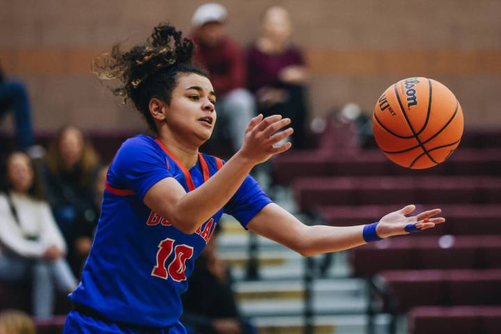Bishop Gorman point guard Aaliah Spaight grabs the ball during a game at Faith Lutheran on Wedn ...