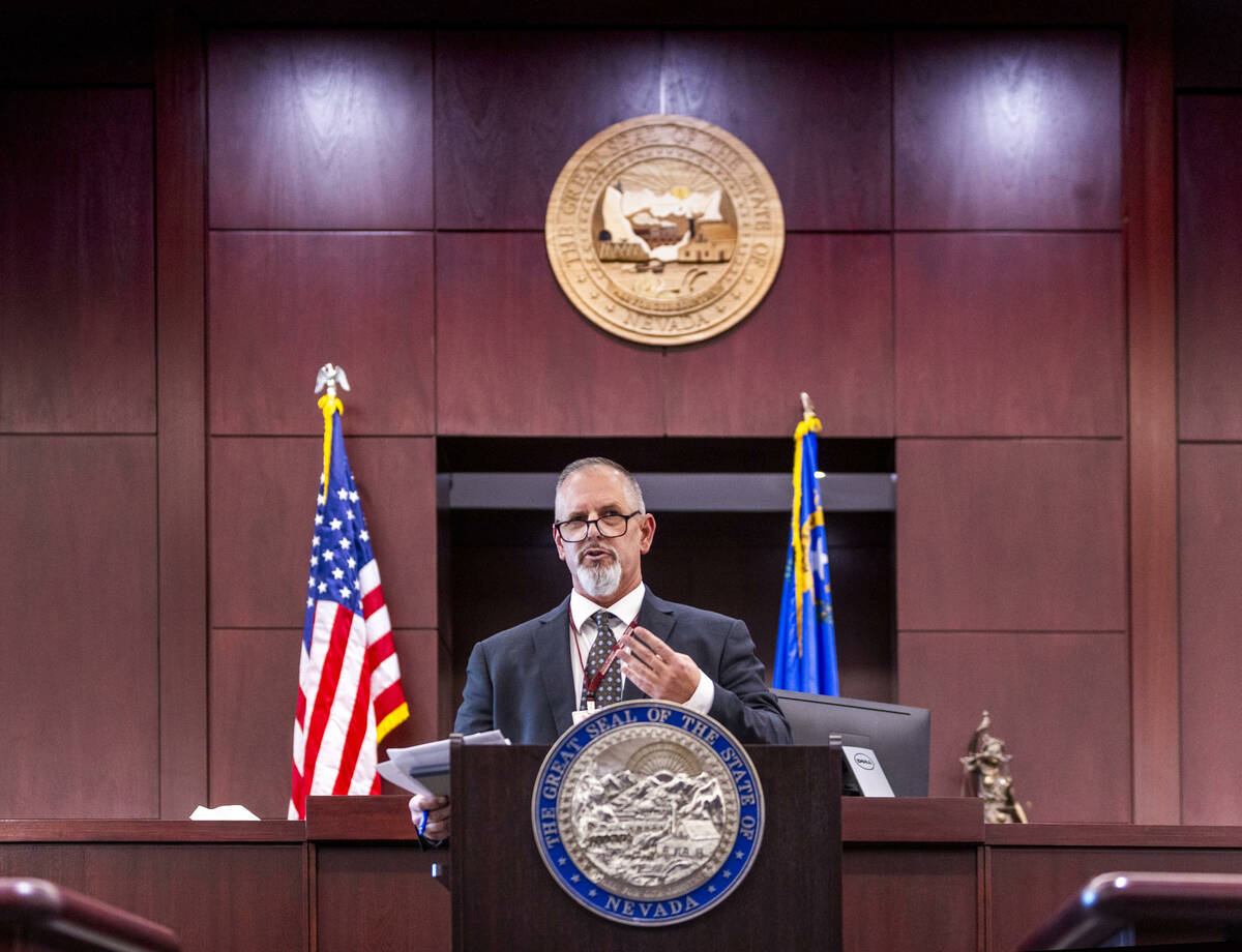 Chief Judge Jerry Wiese II speaks in his courtroom during a press conference by about Deobra Re ...