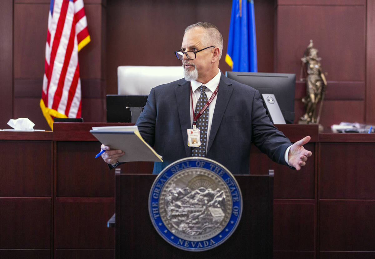 Chief Judge Jerry Wiese II speaks in his courtroom during a press conference by about Deobra Re ...