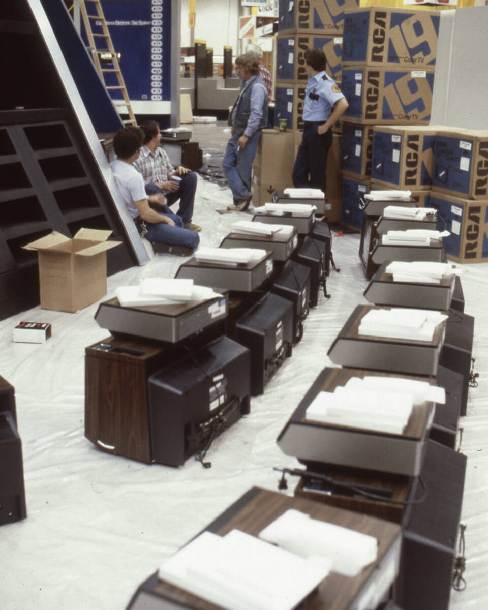 TVs and VCRs are seen during set up and show for CES (Winter Consumer Electronics Show) at the ...
