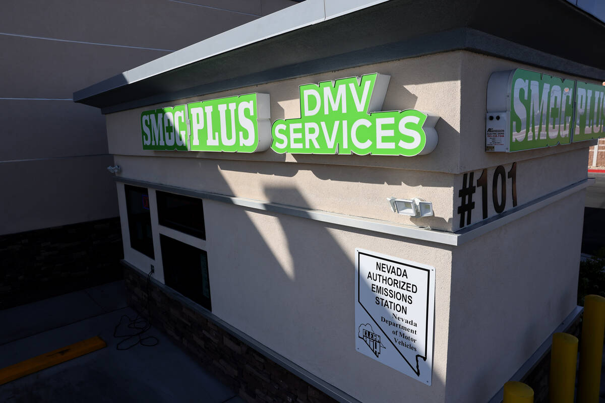 A Smog Plus DMV Registration kiosk in Las Vegas Thursday, April 27, 2023. (K.M. Cannon/Las Vega . 
