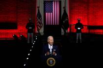 President Joe Biden speaks outside Independence Hall, Thursday, Sept. 1, 2022, in Philadelphia. ...