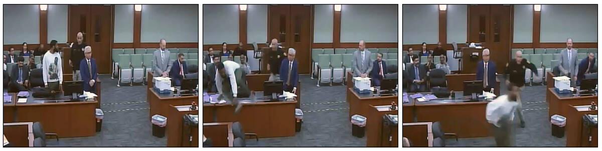 This is a series of video screen shots of defendant Deobra Redden rushing to attack Judge Mary ...