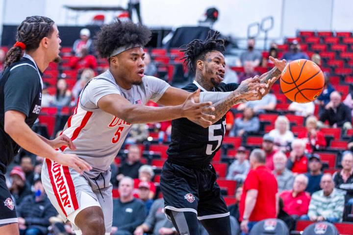 UNLV Rebels forward Rob Whaley Jr. (5) and Bethesda University Flames guard Tawrence Shoffner ( ...